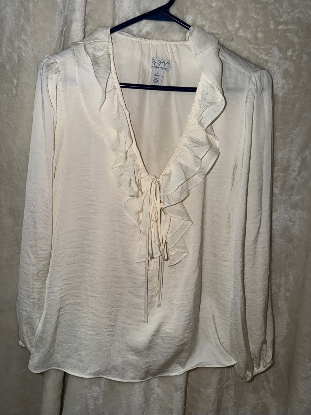 Ivory Ruffle Tie-Neck Blouse - Women's